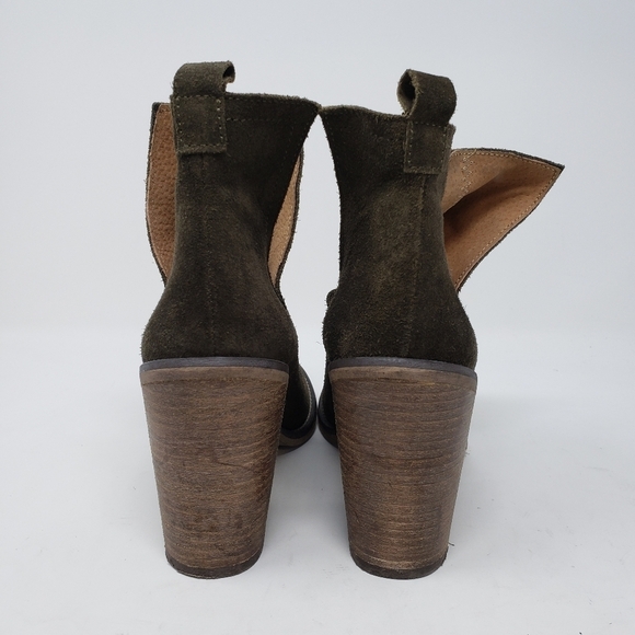 Rebels Cut Out Olive green suede Booties Block Heel size 37 - Picture 4 of 8